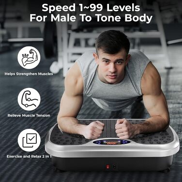 Вібраційна платформа TLGREEN 99 рівнів, 5 програм, для дому, срібна