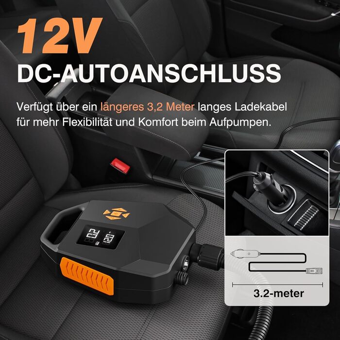 Електричний насос для SUP дошки 20 PSI з автовимкненням, 12V адаптер для авто, каяків, човнів – швидке надування