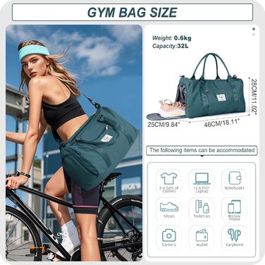 Спортивна сумка-мішок для жінок та чоловіків з відділенням для взуття та мокрих речей. Ідеальна для подорожей, фітнесу, тренувань та плавання. Колір: Павич