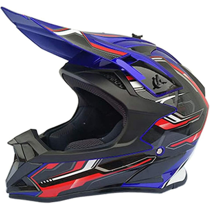 Мотошолом YASE Cross для мотокросу/ендуро/даунхілу, повний захист обличчя, з окулярами, для мопеда/ATV/MTB (чорний/синій/червоний, M (54-55 см))