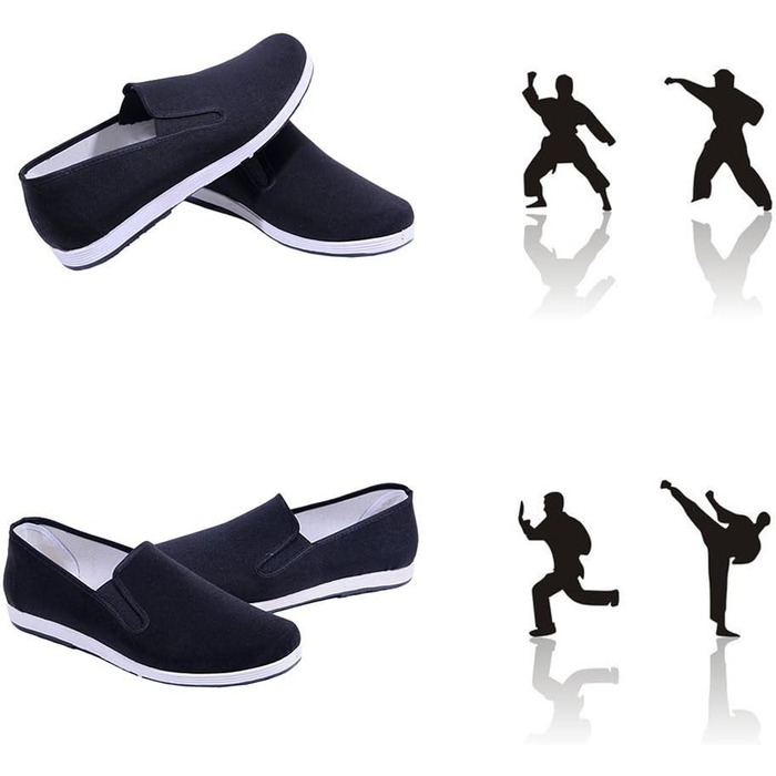 Традиційні китайські тапочки Пекінський стиль для Кунг-Фу та Тай-Чи, гумова підошва, унісекс, чорний, 46 EU