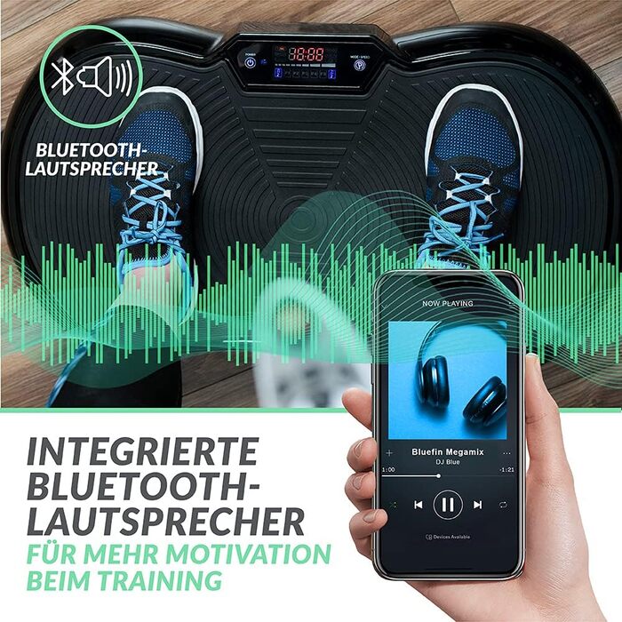 Вібраційна платформа Bluefin Fitness для домашніх тренувань, компактна, з еспандерами, для нарощування м'язів і всього тіла, безшумний мотор