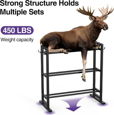 Регульована трирівнева стійка для гантелей Niffgaff з подовженим дном та бічними гачками, міцна, вантажопідйомність 204 кг, для домашньої тренажерної зали (лише стійка)