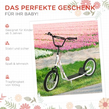 HOMCOM Дитячий самокат, Kick Scooter, Міський скутер, Самокат дитячий, Кікборд з пневматичними шинами, Ручне гальмо, Самокат дитячий, Складний | Аосом