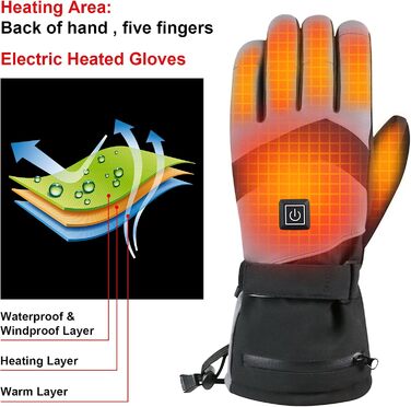 Гріючі рукавички 7.4V 3000mAh для жінок та чоловіків, водонепроникні, вітронепроникні, з підтримкою сенсорного екрану, для мотоциклів, катання на снігоходах, туризму та кемпінгу, чорні, XL