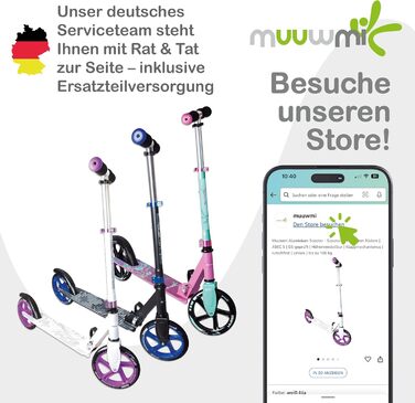 Самокат трюковий muuwmi Aluminium Scooter Deluxe 205мм ABEC 7 сіро-блакитний - для дітей та дорослих, регульована висота, сертифікат GS