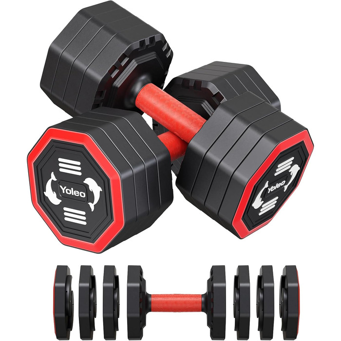 Набір гантелей Yoleo регульовані, 4 в 1 для дому, 4-10 кг, з м'яким гумовим покриттям, для тренувань всього тіла