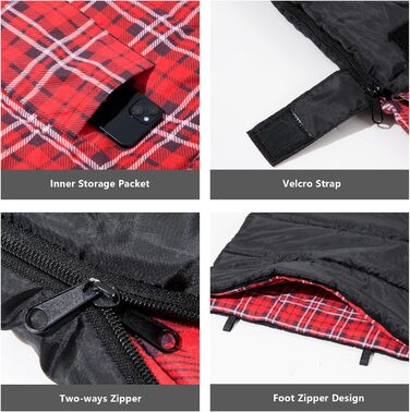 Спальний мішок BISINNA XL з бавовняного фланнелю для кемпінгу, 2-3 сезони, дорослий, чорний, 1.5 кг