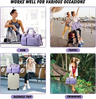 Спортивна сумка для жінок та чоловіків з відділенням для взуття та вологих речей, водонепроникна сумка для подорожей, йоги, фітнесу та плавання, колір: фіолетовий