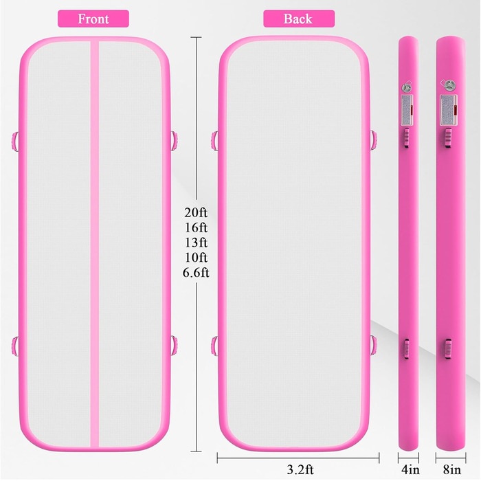 Гімнастична мат Air Matte Track 3M/4M/5M/6M, килимок для акробатики та гімнастики 10/20см заввишки з повним аксесуаром, надувний килимок для дому та вулиці, йога, м'ятно-зелений/чорний (Рожевий Air Mat, 300*100*20см)