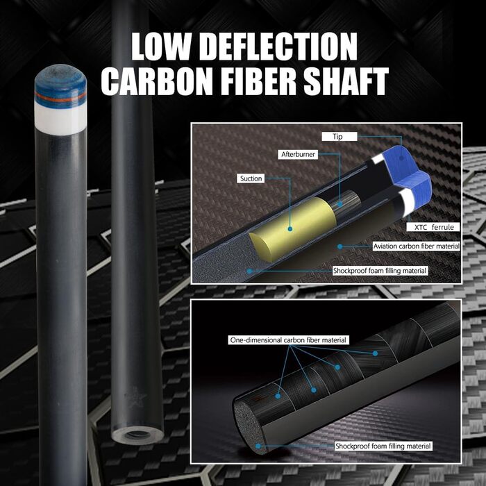 CRICAL Більярдний кий з карбону, 147 см, професійний, з'єднання 3/8 x 8, наконечник 12.5 мм, CL-01 Set