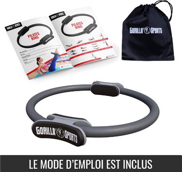 Пілатес кільце GORILLA SPORTS 36 см з подвійною ручкою, сіре, для йоги та фітнесу, з сумкою, антиковзке, легке, гумове, тренажер для стегон