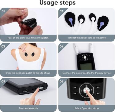 EMS масажер TENS з 36 програмами та 10 електродів для зняття болю та масажу, 2 канали, акумуляторний