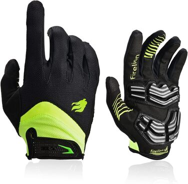 Велосипедні рукавички FIRELION для чоловіків/жінок: повний палець, захист від ударів, нековзні, сенсорні, MTB, DH, Road Racing, зелені