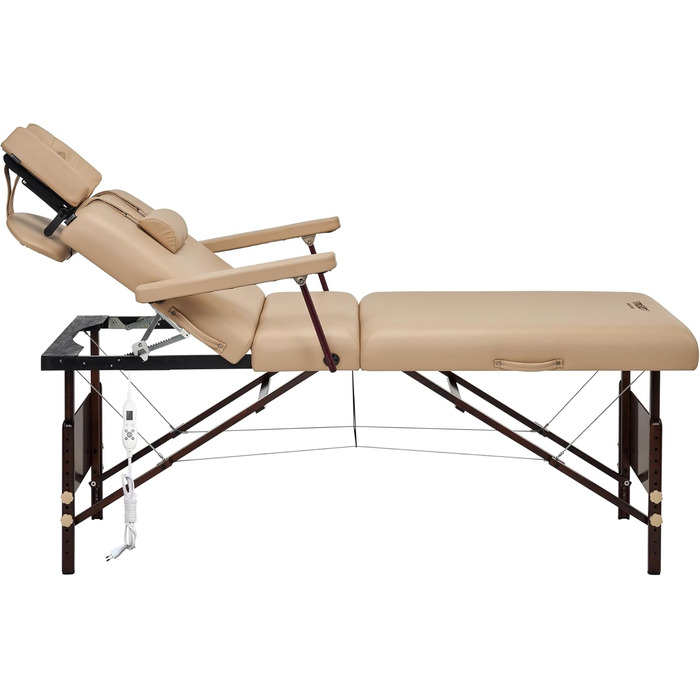 Складний масажний стіл Master Massage з підігрівом, регульована спинка, шкіра/дерево, 71 см, бежевий, для салону та косметології
