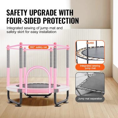 Батут дитячий VEVOR Outdoor 1545 мм з сіткою та баскетбольним кільцем, рожевий. Для дітей від 3 років.