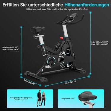 Велотренажер Wenoker з додатком, амортизаційна система, регульований магнітний опір, LCD дисплей та кріплення для планшета, тихий фітнес-велосипед до 160 кг, синій/чорний