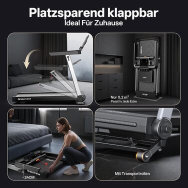 Біговий тренажер JOROTO для дому, складаний, 2.5PS, нахил 1-10%, LED дисплей, 15 програм, 1-16 км/год, велика площа бігової доріжки 130×48 см, Bluetooth, Kinomap, вантажопідйомність 150 кг, чорний