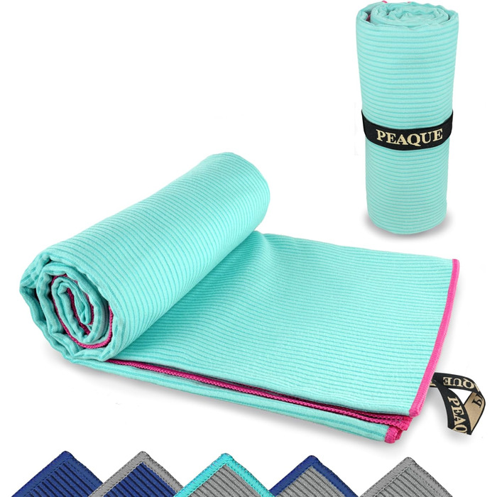 Рушник мікрофібри PEAQ з текстурою - легкий, компактний, швидковисихаючий, XL, 200 x 100 см, блакитний/помаранчевий (кант: помаранчевий)