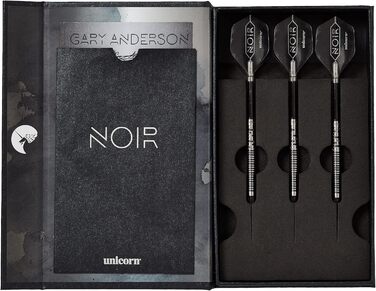 Набір дротиків Unicorn Gary Anderson Noir Phase 3/5 зі сталевим наконечником, 90% вольфрам, чорне титанове покриття, 21-24 г, подарункова упаковка