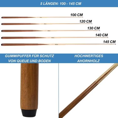 Більярдний кий Winsport Deluxe з цільного клена, 120 см, 12 мм гвинтова наклейка, для дітей та дорослих, міцний кий для більярду, підходить для закладів та клубів