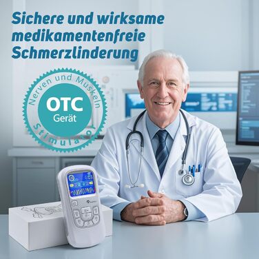 Пристрій TENS для терапії болю, EMS, 2 канали, 25 режимів, 50 рівнів інтенсивності, 10 електродів (срібло)