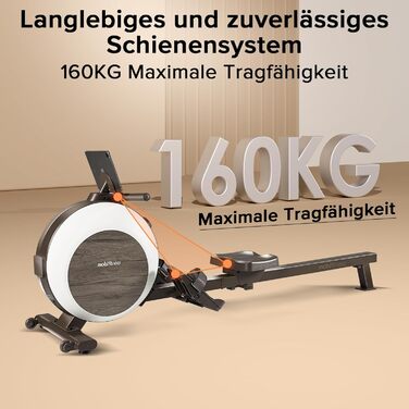 MOBI FITNESS: Горизонтальний тренажер для дому з магнітним опором, 40 рівнів, максимальне навантаження 160 кг, LED-дисплей (сумісний з Apple Watch)