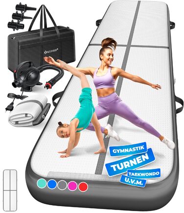 Кимоно гімнастичне надувне KESSER Airtrack 300x100x10 см + насос електричний | Мат для фітнесу, йоги, акробатики | Сірий антрацит