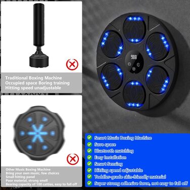 Музична боксерська машина LPQKCcY з LED підсвіткою, Bluetooth, настінна, з боксерськими рукавичками для дітей і дорослих, для дому, залу, інтер'єру