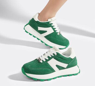 Кросівки жіночі Lucky Step на платформі, ретро стиль – для бігу, тенісу та повсякденного носіння (Зелено-білі, 37 EU)