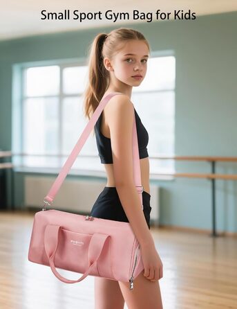 Спортивна сумка 16 дюймів для жінок та дітей з відділенням для взуття та водонепроникним розділенням. Ідеальна для фітнесу, танців, плавання та подорожей (рожева)