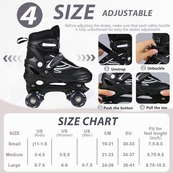 Дитячі ролики Kinder для дівчаток та хлопчиків, регульовані, 4 розміри, чорні