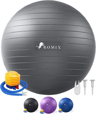 Гімнастичний м'яч ROMIX 55/65/75 см, анти-вибуховий, з насосом, для йоги, пілатесу, фітнесу, вагітних, фіолетовий