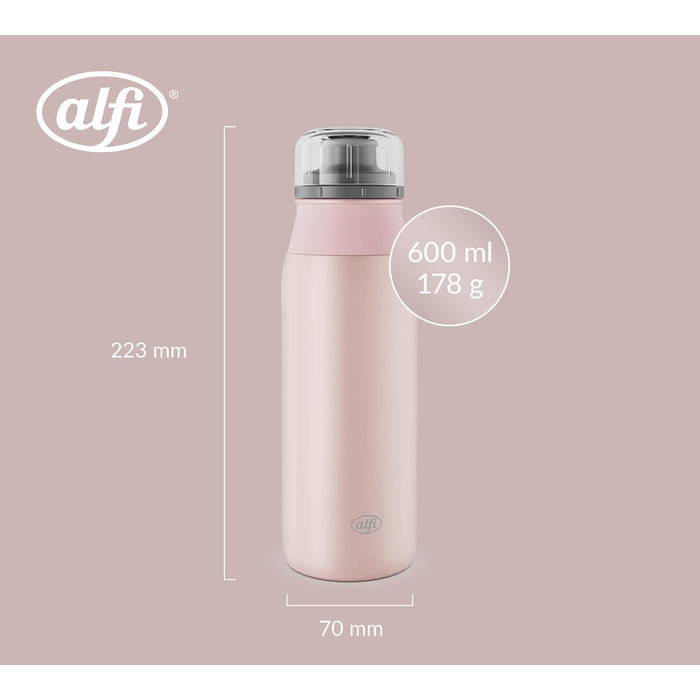 Пляшка для води alfi ELEMENT 600 мл, зелена матова, з нержавіючої сталі, герметична, з кришкою, для газованих напоїв, компактна, придатна для миття в посудомийній машині, BPA-free