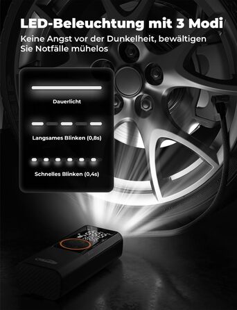 Електричний компресор Oasser з акумулятором 6000mAh, 150 PSI, з двома дисплеями, для авто, мото, велосипеда, м'ячів, подорожей та кемпінгу