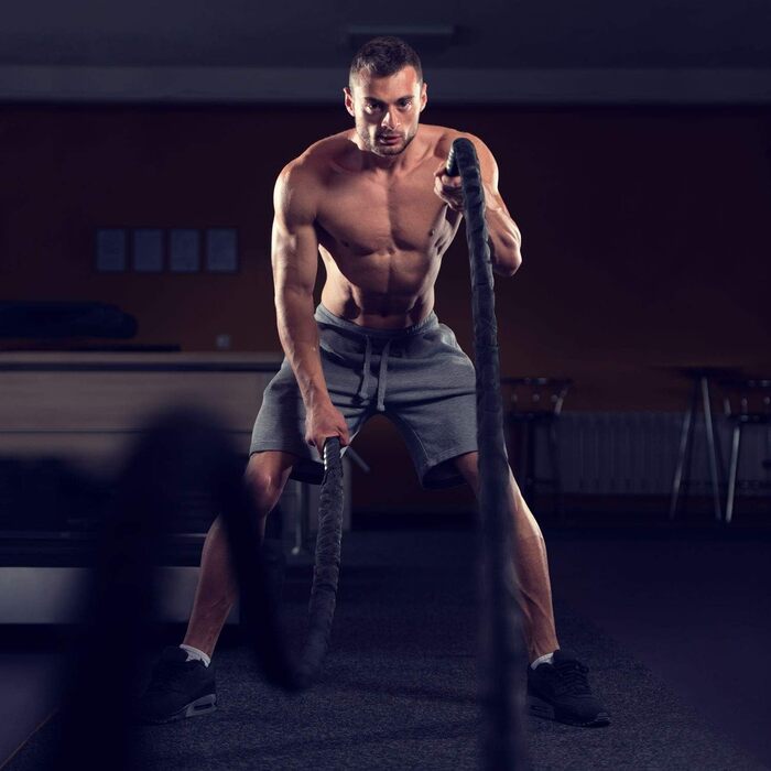 Бійковий канат Yes4All 15м, діаметр 50мм, з захисним покриттям та анкерним кріпленням для тренувань