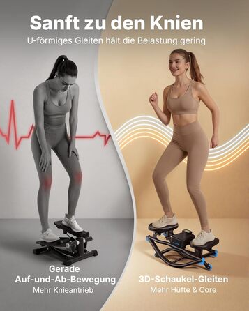 Еліптичний тренажер MERACH з низьким рівнем впливу, U-подібний степер з 3D-рухом, тихий кардіо-тренажер з LCD-дисплеєм для підрахунку часу, кроків та калорій, з неслизькими педалями, компактний для дому та квартири, 2511