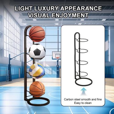 Стовпчик для м'ячів на 4 яруси, вертикальна підставка для зберігання м'ячів, стелаж для футбольних м'ячів, знімна металева підставка для демонстрації, полиця для зберігання м'ячів, для волейболу, баскетболу, футболу