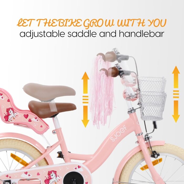 Дитячий велосипед Dolly 14 дюймів для дівчаток 3-5 років | Зручна збірка | З додатковими колесами | Розмір одягу 98-108 см | Рожевий колір