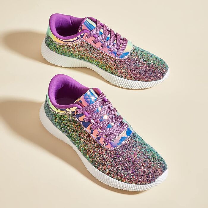 Кросівки жіночі LUCKY STEP блискучі, з паєтками та стразами, фіолетові (36 EU)