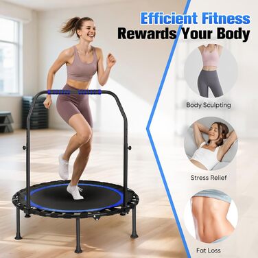 Трамплін для фітнесу в приміщенні, складаний, Ø101см, 150 кг, стабільний, тихий, блакитний