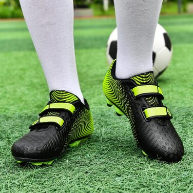 Дитячі футбольні бутси для хлопчиків та дівчаток, низькі, для тренувань та занять спорту на відкритому повітрі, унісекс, розмір 28-37 (37 EU, чорний/зелений)