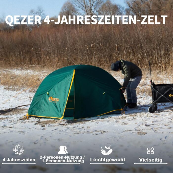 Намет кемпінговий купольний 2-місний Campingzelt водонепроникний, вітрозахисний, для походу, кемпінгу та активного відпочинку, 1.85/2.3 кг, зелений