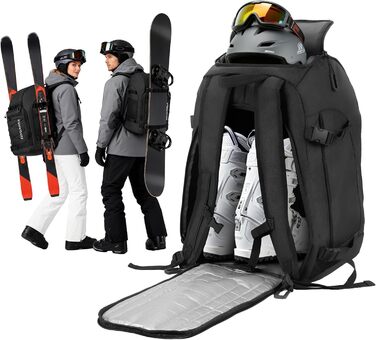 Рюкзак для лиж Zedelmaier 50L: для лиж, шолома, рукавиць та черевиків (до 45 розміру). Водонепроникний, чорний