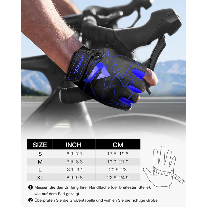 Велосипедні рукавички ATERCEL напівпальцеві для чоловіків - рукавички для велоспорту TB з SBR-подушками для їзди на велосипеді, фітнесу (Блакитний, S)