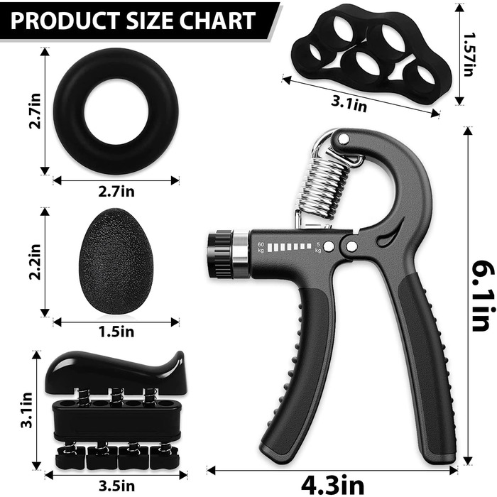Набір для тренування хватки та зміцнення рук, 5 шт. - тренажер зап'ястя, м'яч, тренажери пальців, для підтримки зап'ястя