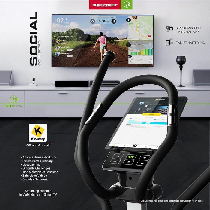 Еліптичний тренажер-ергометр Christopeit Sport Eco 2000 з генератором, USB, підтримкою Kinomap