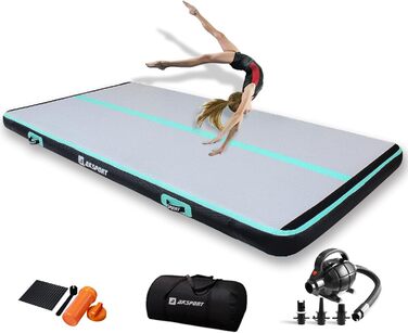 AKSPORT Килимок для гімнастики та акробатики Air Matte, 3/4/5/6м, 10/20см, з насосом, для дому/спортзалу/тренувань, м'ятний (300x150x15см)
