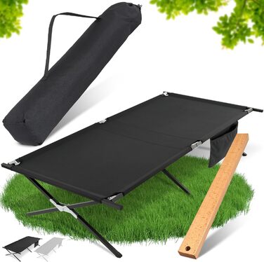 Кемпінгове ліжко HAINBAUR XXL 210x100/210x70, чорне, до 200 кг, складне, з інструментом для збирання