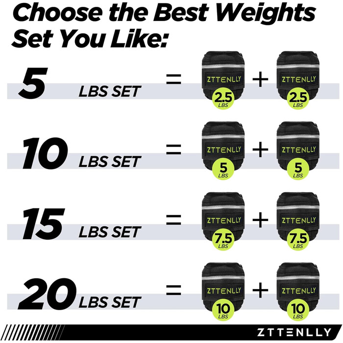 Регульовані ваги на щиколотки, 1-5/10/15/9 кг, пара з сумкою, дихаючі тканини, світловідбиваючий кант, силові тренування, ноги, зап'ястя, руки, щиколотки, набір ваг для ходьби для жінок, чоловіків (Зелений, пара 2.5 кг (по 1.25 кг))